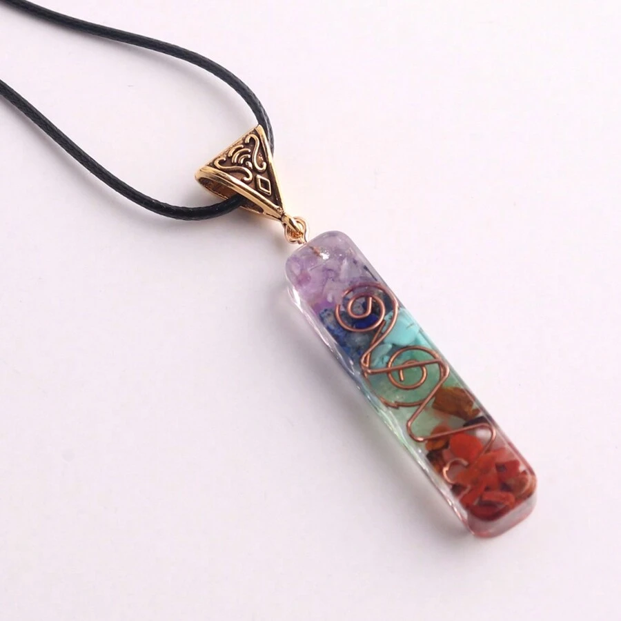 1 vòng cổ mặt dây chuyền bằng đá tự nhiên bằng nhựa năng lượng - Nhiều màu - Xem 1