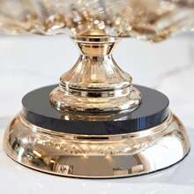 Crystal Glass Candy & Nut Serving Platter With Gold Metal Base, Divided Serving Tray For Cookie & Fruit, Food Tray Container, Rotatable Snack Plate - Gold - View 4