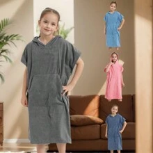 MUTAO 1pc Quick-Drying Comfortable Changing Robe With Pocket And Hooded Towel, Solid Color, Suitable For Beach And Bathroom - shell pink - View 1