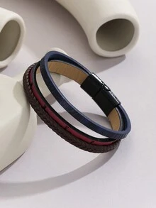 Pulsera de estilo punk de PU trenzado con patrón de cruz, adecuada para que los hombres la usen a diario y como regalo para festivales - cruz - Ver 7
