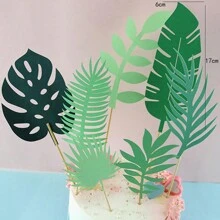 Turtle Leaf Cake Decor Picks, Tropical Rainforest Cactus Palm Tree Wooden Plate Sticks For Birthday Cake, Wedding Party Dessert Table, Summer Hawaiian Luau Theme Decoration