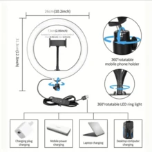 Đèn LED selfie vòng 10 inch có chân đế ba chân & giá đỡ di động - Hoàn hảo cho bạn xem phim & phát trực tiếp - màu đen - Xem 3