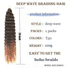 1包海浪紋編織髮24英寸深波浪卷髮延伸合成卷曲編織髮，適用於女士 - 漸層棕色 - 查看 2