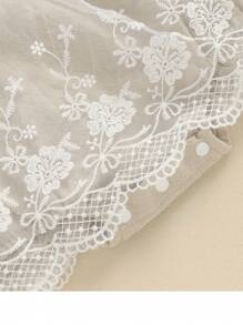 嬰兒女童夏季荷葉袖花邊刺繡蕾絲透視背心連體衣外套服裝