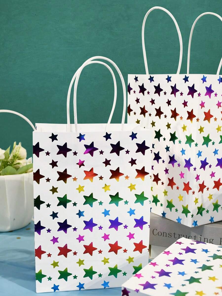 Bolsas de fiesta de colores aleatorios, bolsa de regalo con asas, bolsa de papel kraft para compras, suministros de cumpleaños, bolsa de caramelos y regalos, bolsa de obsequios, bolsa reutilizable para supermercado, bolsa de papel para llevar, bolsa de caramelos de Halloween, bolsa de regalo de Navidad - Multicolor - Ver 1