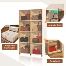 Mayi Box Handbag Storage Organizer For Closet,Purse Storage Organizer,Shoe&Boots Cabinet Storage With Magnetic Door And Wheels,Suitable For Storing Antiques,Books,Toys Etc.