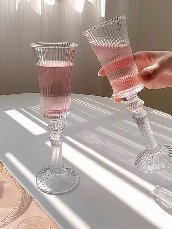 1pc 280ml Copa de champán con rayas verticales y 1pc Copa de vino tinto con rayas verticales de 340 ml de estilo vintage, Decoración de fiesta para Navidad, Pascua, Cumpleaños