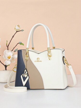 1 件新款撞色女包，百搭休闲风格包，单肩包，手提包，斜挎包，适合女性日常使用，约会礼物，最佳母亲节礼物创意，母亲节礼物，妈妈礼物，妈妈必备品，外出妈妈包，女士引人注目的上班包