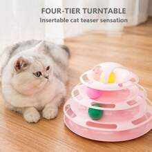 1 Đồ Chơi Mèo Vui Nhộn 4 Cấp Độ Tương Tác Đồ Chơi Mèo Vòng Tròn Hạnh Phúc Carousel Theo Dõi Pp Đĩa Nhựa Di Chuyển Bóng Thú Cưng mèo Con Tháp - Hồng - Xem 5