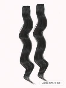 Flequillo lateral largo con ondas naturales, flequillo de clip en el frente para mujeres de uso diario Conjunto de 2 piezas de flequillo largo en el frente. - Negro - Ver 2