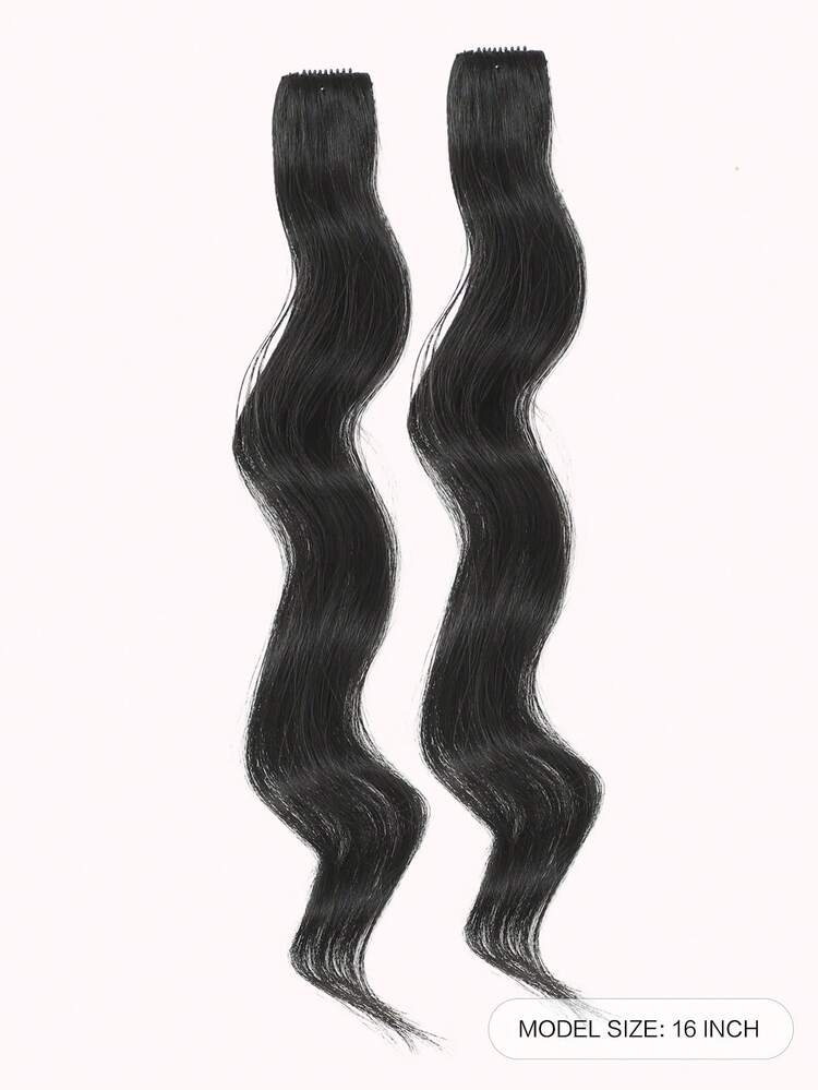 Flequillo lateral largo con ondas naturales, flequillo de clip en el frente para mujeres de uso diario Conjunto de 2 piezas de flequillo largo en el frente. - Negro - Añade 2
