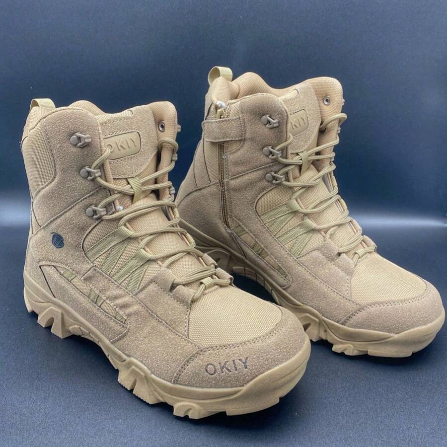 Giày leo núi nam màu nâu Giày đi bộ đường dài Giày tập luyện & đi bộ đường dài ngoài trời, bền, chống trượt, lý tưởng cho việc leo núi và làm việc - Màu Khaki - Xem 1