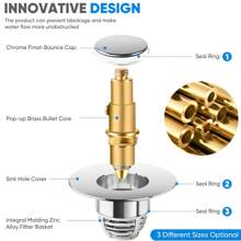 1-1.65 Inch Stainless Steel Universal Sink Drain Stopper, Drain Filter With Hair Catcher For Push Down Bathroom Sink, Chrome Plated Bathroom Decor Fall Decor Back To School