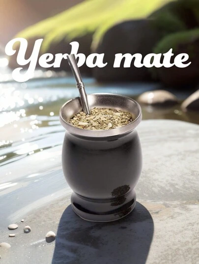 1pc 8-Ounce Argentine Mate Tea Cup, Double-Walled Stainless Steel, With A Straw – A Must-Have For Back-To-School Season.