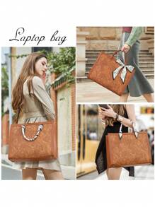 Laptop Bag For Women 15.6 Inch Laptop Tote Bag Waterproof Leather Computer Tote Bag Business Lightweight Office Briefcase Large Capacity Handbag Shoulder Bag - 卡其色 - 查看 2
