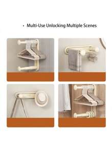 1pc Multicolor Retractable Multiple Function Clothes Hanger Storage Organizer, Wall-Mounted Clothes Rack Storaging Artifact For Balcony, No-Drilling Wall-Mounted Storage Rack - Multicolor - View 3