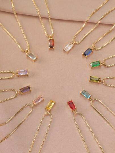 قلادة حجر الميلاد المخصص قطعة واحدة، هدية عيد الميلاد الشخصية من الأحجار الكريمة المربعة، هدية عيد الأم