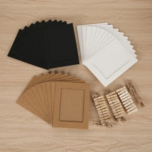 1 Set/10pcs Creative Hanging Paper Photo Frame, With Rope Clips, Pure Black/White/Craft Color, For 3/5/6/7 Inch Photos Gifts Birthday Graduation - Kraft Paper Color - View 8