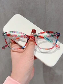 1pc New Printed PC Glasses Frame With Adjustable Spring Temples, Clear Lens Eyeglasses