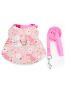 Một bộ dây nịt và dây xích in hình hoạt hình dễ thương cho thú cưng nhỏ đi dạo ngoài trời - Hồng - Xem 1