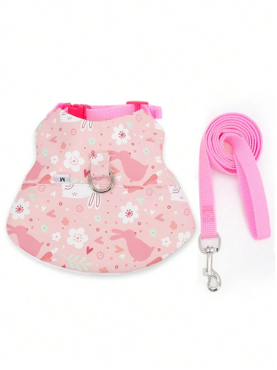 Một bộ dây nịt và dây xích in hình hoạt hình dễ thương cho thú cưng nhỏ đi dạo ngoài trời - Hồng - Xem 1
