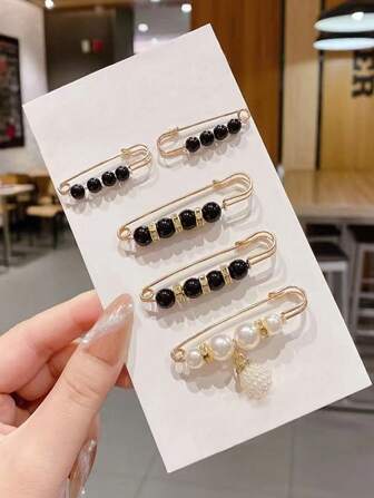 5入組人造珍珠款時尚胸針，適用於衣服和褲子