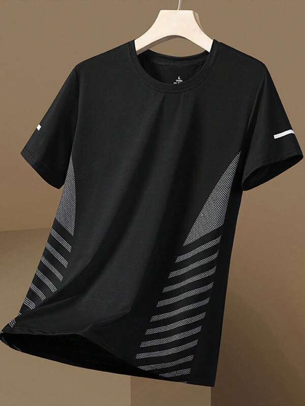 1pc Summer Ice-Sensing Elastic Ice Silk Short Sleeve Quick-Dry Sports T-Shirt For Boyfriend Style Men