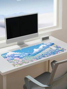 1入組防滑遊戲/工作滑鼠墊，具有花卉、風景、蝴蝶、足球場、魚鱗圖案，共提供4種尺寸選擇 - 粉色 - 查看 5