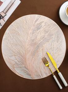 2-6 stuks goud ronde 15 inch veren waterdichte placemats, wasbaar, gemakkelijk schoon te maken, afveegbaar, antislip, hittebestendig, voor vakantie bruiloft feest festival tafeldecoratie