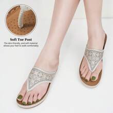 Women's Massage Beaded Wedge Platform Comfort Sandals, Flip Flops Style With Dress