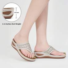 Women's Massage Beaded Wedge Platform Comfort Sandals, Flip Flops Style With Dress