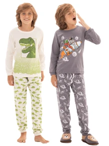 Conjunto De 6 Piezas De Pijama De Invierno Para Niños Con Mangas Largas, Desde Talla 1 Hasta Talla 10 De Bebé - Multicolor - Ver 9