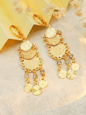 2 st Antika Mynt Delikata Örhängen Guldfärgade Hänge Geometriska Rostfritt Stål Prisvärda Lyxsmycken För Kvinnor