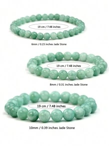 1pc Vintage Natural Jade Elastic Rope Bracelet, Blessing Wristband, Suitable For Daily Wear - Green - View 7