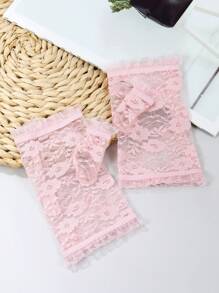 1 đôi găng tay hở ngón thanh lịch cho nữ họa tiết hoa cho bữa tiệc - màu đen - Xem 7