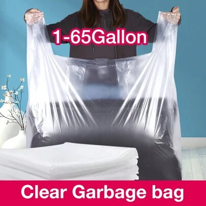 1-65加仑 50个/20个透明垃圾袋，高款厨房垃圾袋，大号白色/透明T恤袋，工业级垃圾袋，适用于纸张、塑料、瓶子、报纸、草坪、汽车座椅、食品配送袋、行李箱、手提箱、婴儿车、椅子、自行车等各种用途，大号蔬菜袋，非常适合卧室、厨房、花园和汽车垃圾，厨房、浴室、家庭、家用供应商