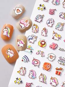 Miếng Dán Móng Tay Nghệ Thuật, 1 Tấm Hoạt Hình Đầy Màu Sắc Dễ Thương Họa Tiết Kỳ Lân 5D Dập Nổi Thích Hợp Cho Ngón Tay Nữ Trang Trí Hàng Ngày Văn Phòng Phẩm Miếng Dán - Nhiều màu - Xem 3