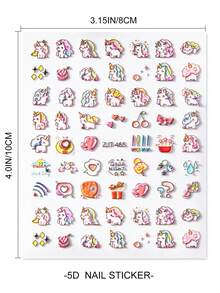 Miếng Dán Móng Tay Nghệ Thuật, 1 Tấm Hoạt Hình Đầy Màu Sắc Dễ Thương Họa Tiết Kỳ Lân 5D Dập Nổi Thích Hợp Cho Ngón Tay Nữ Trang Trí Hàng Ngày Văn Phòng Phẩm Miếng Dán - Nhiều màu - Xem 6