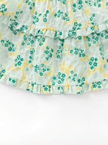 Balabala Kids' Set Girls' Short Sleeve Summer 2024 New Small Floral Suspenders Cute Lantern Pants