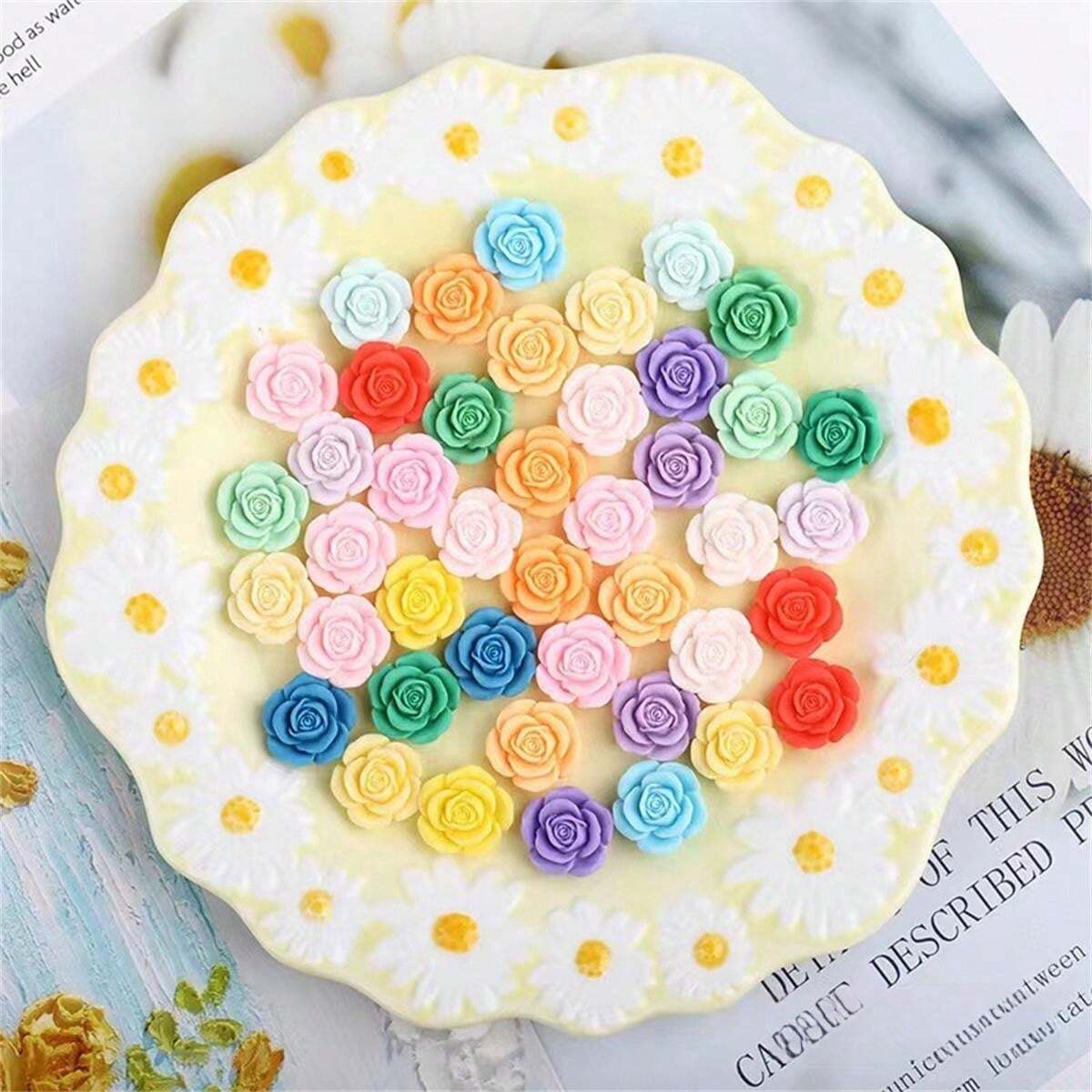 50 stuks hars bloem cabochons 9x8mm mix kleur flatback bloem slijm bedels voor doe-het-zelf sieraden maken
