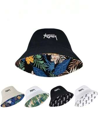 1pc Spring Summer Wide Brim Bucket Hat Women Men Korean Letter Embroidery Outdoor Sun Hats Double Side Wear Fisherman Panama Cap