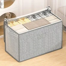 QYeah Bolsa de almacenamiento de gran capacidad para el hogar de 1 pieza, tela no tejida, bolsa de almacenamiento móvil plegable a prueba de humedad, para almacenamiento de ropa, edredones y libros - Blanco y Negro - Ver 3