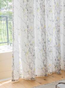A Polyester Fiber Jacquard Flower Print Sheer Curtain, Modern Style, Suitable For Living Room Or Bedroom With A Farmhouse Vibe, Perfect For Smaller Windows - Multicolor - View 2