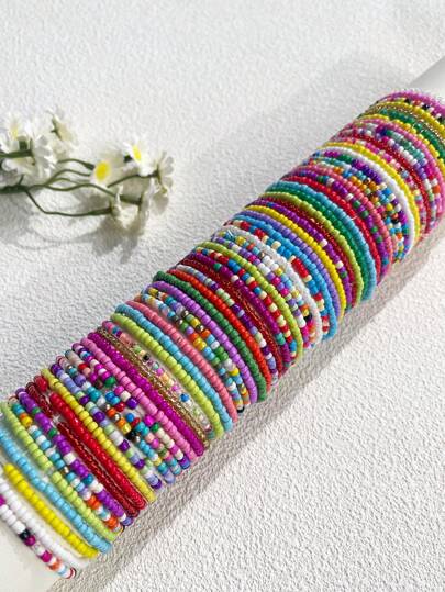20pcs/Set Random Color Bohemian Style Handmade Beaded Bracelet, Women's Anklet For Daily Wear, Festive Gift, Small Gift