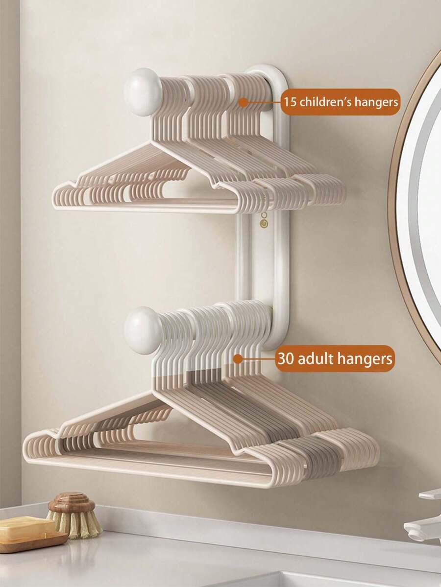1pc Multicolor Retractable Multiple Function Clothes Hanger Storage Organizer, Wall-Mounted Clothes Rack Storaging Artifact For Balcony, No-Drilling Wall-Mounted Storage Rack - Multicolor - View 1