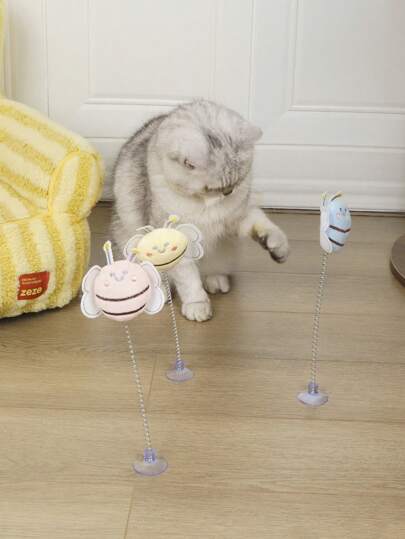 1 pieza Juguete para gatos con forma de abeja interactiva, acompaña a los gatos mientras juegan, se usa mejor en vidrio con adhesivo para talla grande funcionalidad si la ventosa pierde agarre, se recomienda lavar para un uso óptimo