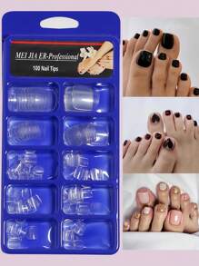 100 chiếc, Đầu móng chân vuông ngắn trong suốt, Đầu móng chân giả acrylic, Đầu móng chân nhân tạo ngắn để làm móng tay có hộp, 10 kích cỡ Móng tay cho gia đình DIY Nails Beauty Press On Nails Đồ dùng làm móng - Trong sáng - Xem 1