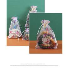 10入組熱壓彩色蝴蝶設計綢緞拉繩袋，白色網眼袋 - 彩色 - 查看 3