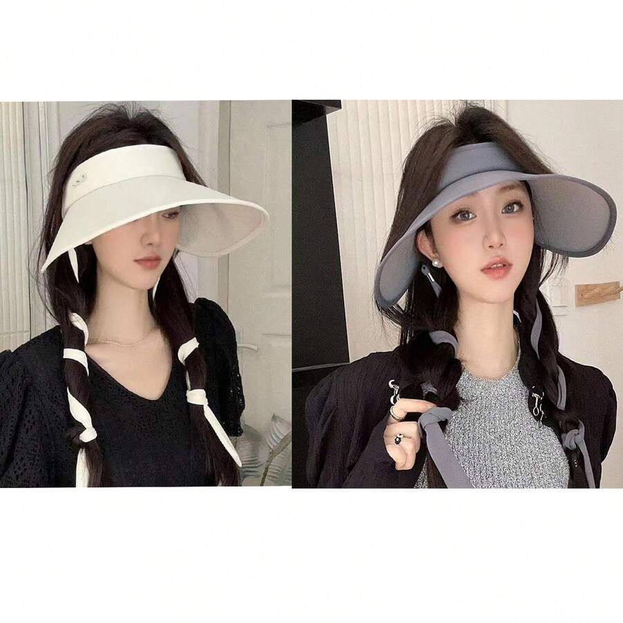 1頂全新女士帽，2024夏季戶外帶寬邊遮陽帽，冰絲材質，透氣防曬，空頂設計 - 彩色 - 查看 1