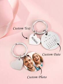 1pc Custom Photo&Calendar Keychain, Custom Couple Photo Keychain, Custom Date Keychain, Personalized Calendar Keychain With Photos And Text, Special Date Calendar Keychain, Anniversary Gift, Wedding Gift, Valentine Gift, Birthday Gift, Mother's Day Gift, Father's Day Gift, Best Friend Gift, Gift For Mom/Dad, Gift For Boyfriend/Girlfriend Stainless, Engraved, Fashionable, Colorful, Vintage,Winter Grace - White Calendar + Color Photo - View 1